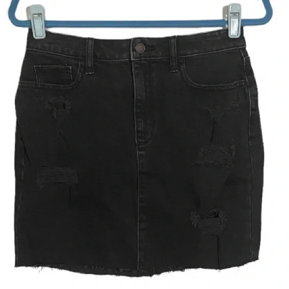 Hollister Denim Mini Skirt Ultra High Rise Distressed Black Size 7 Waist 28” - Picture 5 of 15
